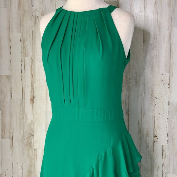 Betsy & Adam Emerald Green Helen Long Chiffon Ruffle Halter Neck Dress Size8 NEW - Picture 3 of 16